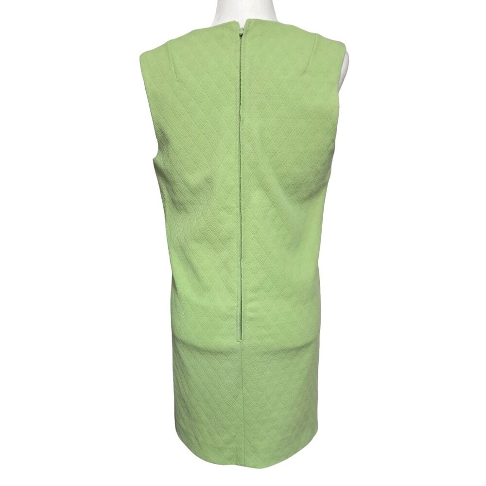 Vintage Sleeveless Green Shift Dress with V-Neck Textured Hand Made - Picture 4 of 7